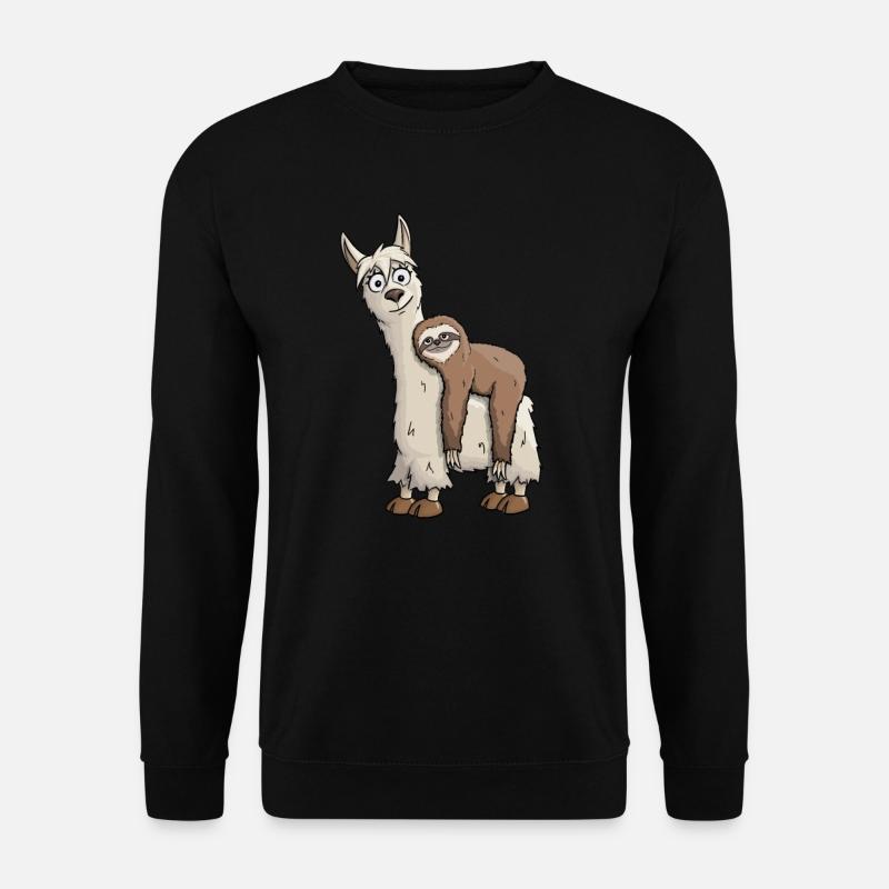 chilliges Faultier reitet auf Lama Alpaka Geschenk - Unisex Pullover - Schwarz