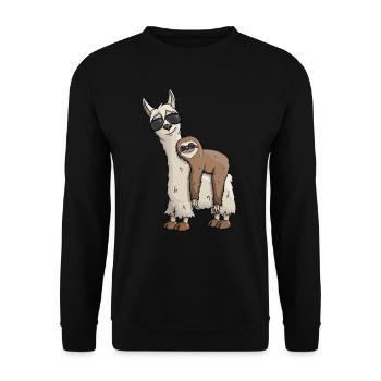 Lama with sloth and sunglasses Funky Hipster - Unisex Sweatshirt - black - Front - Alina (178cm) & Michal (187cm)