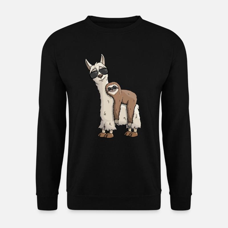 Lama mit Faultier und Sonnenbrille Funky Hipster - Unisex Pullover - Schwarz