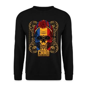 Tschadisch Totenkopf Republik Tschad Geschenkidee - Unisex Pullover - Schwarz - Vorne - Alina (178cm) & Michal (187cm)