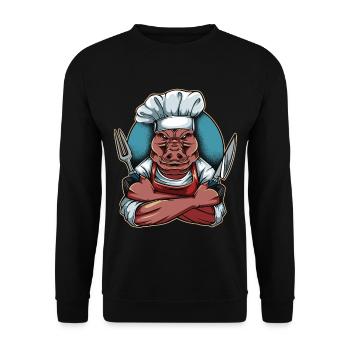 Chef Pig Wild Boar Kitchen Cooking Wild Animal - Unisex Sweatshirt - black - Front - Alina (178cm) & Michal (187cm)