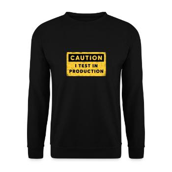 I test in Production Caution Sign Developer Shirt - Unisex Pullover - Schwarz - Vorne - Alina (178cm) & Michal (187cm)