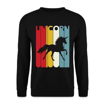 Einhorn-Retro Entwurfs-Einhorn-Liebhaber-Geschenk-Idee - Unisex Pullover - Schwarz - Vorne - Alina (178cm) & Michal (187cm)