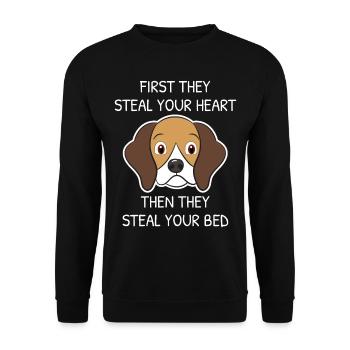 Lustiges Beagle-Geschenk für Beagle-Liebhaber stehlen Herz - Unisex Pullover - Schwarz - Vorne - Alina (178cm) & Michal (187cm)