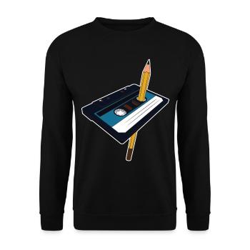 Kassette Bleistift Stift Audiokassette Mixtape Geschenk - Unisex Pullover - Schwarz - Vorne - Alina (178cm) & Michal (187cm)