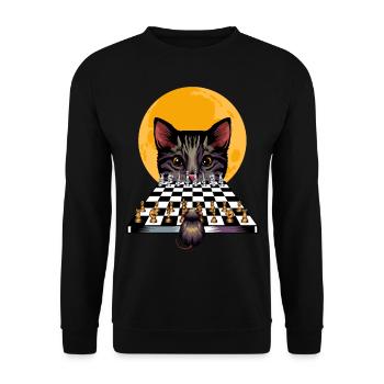 Katze Maus Schachspiel Cool Schachzug Geschenkidee - Unisex Pullover - Schwarz - Vorne - Alina (178cm) & Michal (187cm)