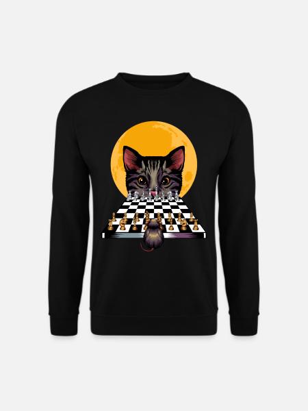 Katze Maus Schachspiel Cool Schachzug Geschenkidee - Unisex Pullover - Schwarz