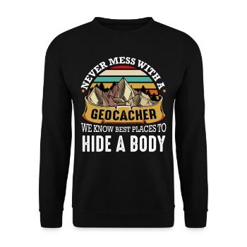 Geocaching - Unisex Pullover - Schwarz - Vorne - Alina (178cm) & Michal (187cm)