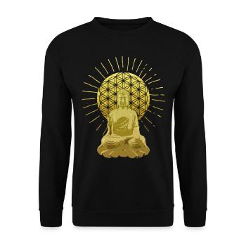 Buddha mit Blume des Lebens Geschenk - Unisex Pullover - Schwarz - Vorne - Alina (178cm) & Michal (187cm)