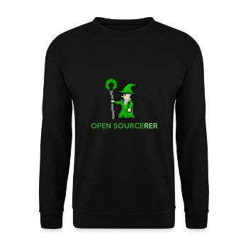 Open Source Sorcerer Programmierer T-Shirt - Unisex Pullover - Schwarz - Vorne - Alina (178cm) & Michal (187cm)