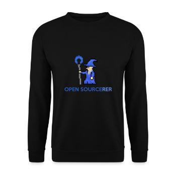 Open Source Sorcerer Programmierer T-Shirt - Unisex Pullover - Schwarz - Vorne - Alina (178cm) & Michal (187cm)