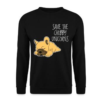 Molliges Einhorn-französische Bulldogge Frenchie Hundegeschenk - Unisex Pullover - Schwarz - Vorne - Alina (178cm) & Michal (187cm)