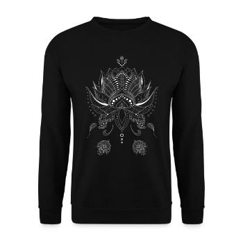 Lotosblume Blume des Lebens Mandala Geschenk - Unisex Pullover - Schwarz - Vorne - Alina (178cm) & Michal (187cm)