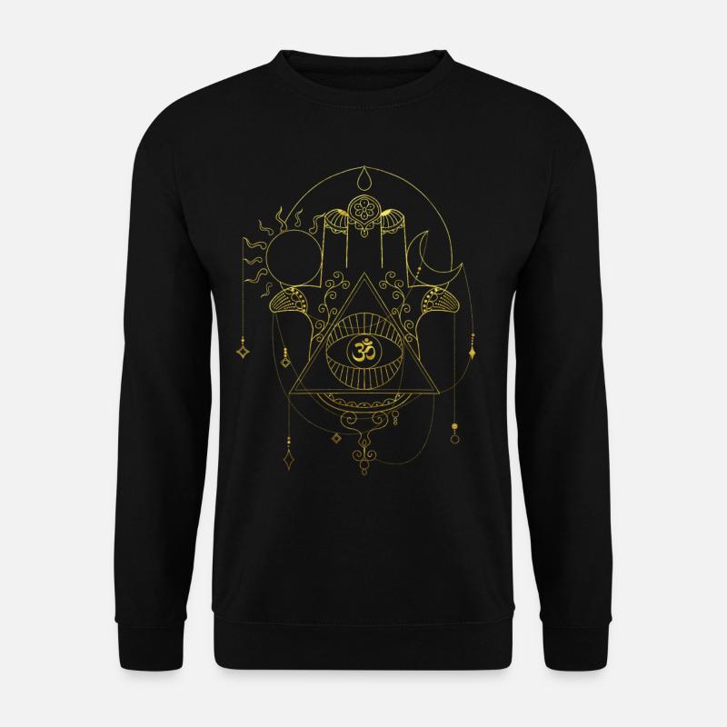 Hamsa Hand Yoga Gold Om Geschenk - Unisex Pullover - Schwarz