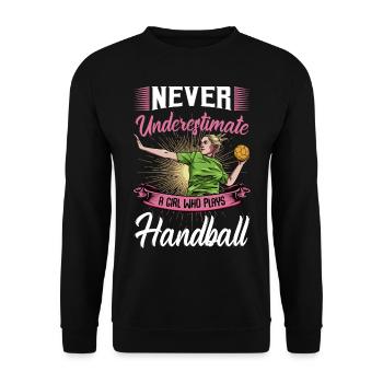 Handballerin Statement Handball Sprüche Geschenk - Unisex Pullover - Schwarz - Vorne - Alina (178cm) & Michal (187cm)