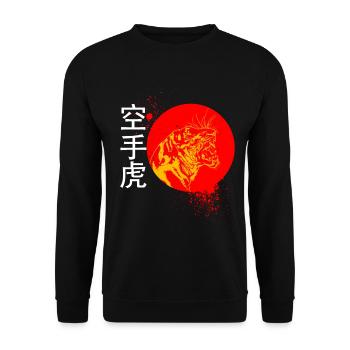 Karate and a tiger with Japanese symbols - Unisex Sweatshirt - black - Front - Alina (178cm) & Michal (187cm)