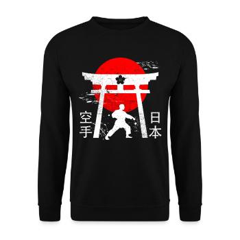Karate Kampfkunst Design Japan Stil Schriftzeichen - Unisex Pullover - Schwarz - Vorne - Alina (178cm) & Michal (187cm)