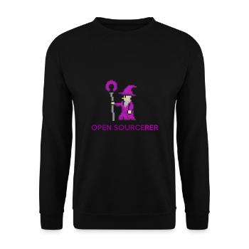 Tee-shirt programmeur sorcier open source - Sweat-shirt Unisexe - noir - Devant - Alina (178cm) & Michal (187cm)