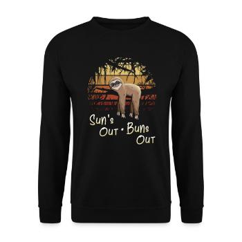 Sun's Out Buns Out Retro Dschungel Chill Faultier - Unisex Pullover - Schwarz - Vorne - Alina (178cm) & Michal (187cm)
