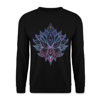Indische Blume mit Ornamenten und Om Symbol - Unisex Pullover - Schwarz - Vorne - Alina (178cm) & Michal (187cm)