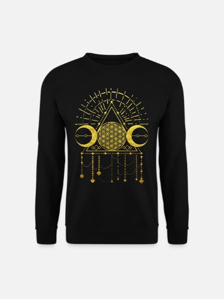 Blume des Lebens Schamanen Geometrie Symbol Gold - Unisex Pullover - Schwarz