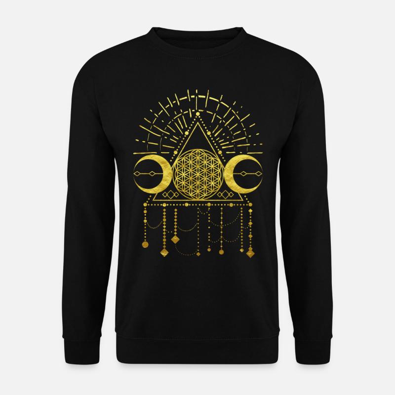 Blume des Lebens Schamanen Geometrie Symbol Gold - Unisex Pullover - Schwarz