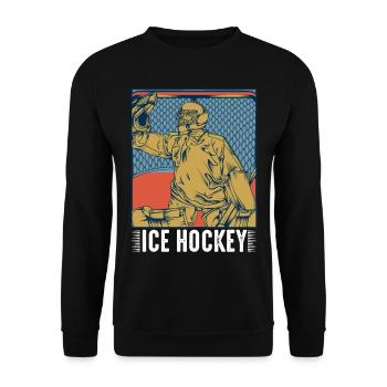 Vintage Retro Style Cool Hockeytormann Geschenk - Unisex Pullover - Schwarz - Vorne - Alina (178cm) & Michal (187cm)