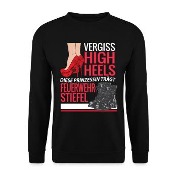 Diese Prinzessin trägt Feuerwehrstiefel - Unisex Pullover - Schwarz - Vorne - Alina (178cm) & Michal (187cm)