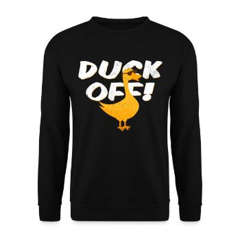 Duck Off! Cool Ente Wortspiel Enten Fan Geschenk - Unisex Pullover - Schwarz - Vorne - Alina (178cm) & Michal (187cm)