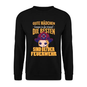Besten Mädchen bei der Feuerwehr - Unisex Pullover - Schwarz - Vorne - Alina (178cm) & Michal (187cm)