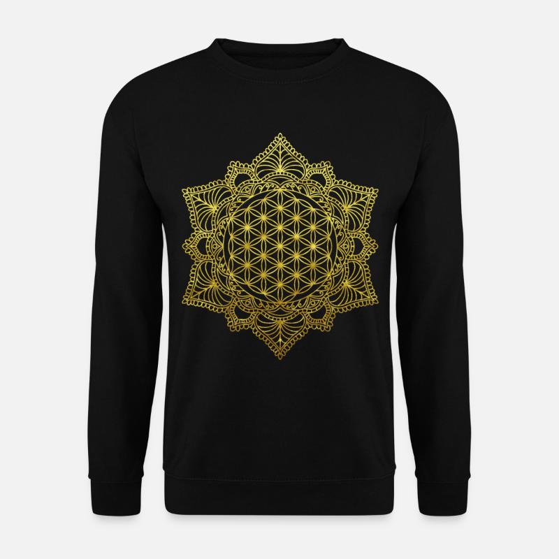 Blume des Lebens Heilige Geometrie in Gold - Unisex Pullover - Schwarz