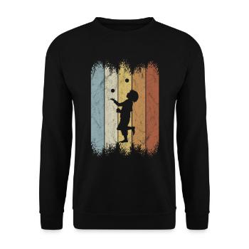 Retro 80er Zirkus Jonglage Jongleur Silhouette - Unisex Pullover - Schwarz - Vorne - Alina (178cm) & Michal (187cm)