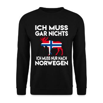 Ich muss gar nichts, ich muss nur nach Norwegen - Unisex Pullover - Schwarz - Vorne - Alina (178cm) & Michal (187cm)