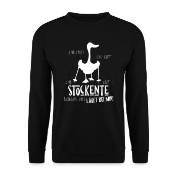Stockente Silhouette Läuft Bei Mir Nordic Walking - Unisex Pullover - Schwarz - Vorne - Alina (178cm) & Michal (187cm)