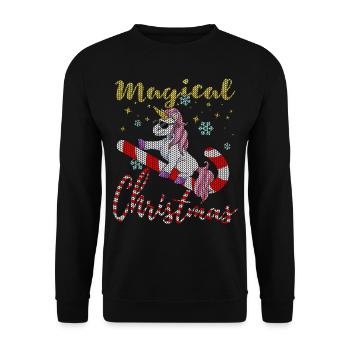 Strickmuster Magisches Weihnachten Einhorn - Unisex Pullover - Schwarz - Vorne - Alina (178cm) & Michal (187cm)