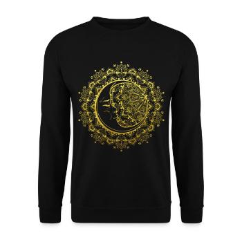 Moon mandala in gold Buddhist Indian - Unisex Sweatshirt - black - Front - Alina (178cm) & Michal (187cm)