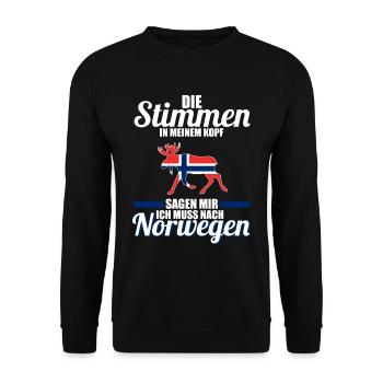 Stimmen im Kopf sagen - Ich muss nach Norwegen - Unisex Pullover - Schwarz - Vorne - Alina (178cm) & Michal (187cm)