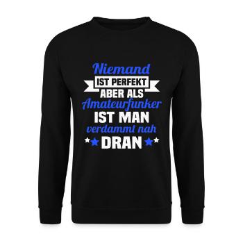 Amateurfunker Hobbyfunker Funkturm Spruch - Unisex Pullover - Schwarz - Vorne - Alina (178cm) & Michal (187cm)