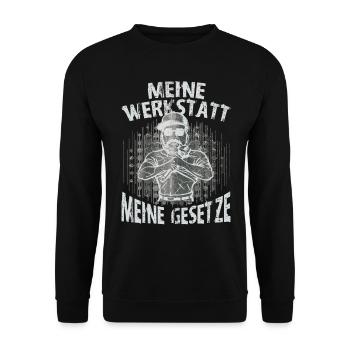 Meine Werkstatt Meine Gesetze - Unisex Pullover - Schwarz - Vorne - Alina (178cm) & Michal (187cm)