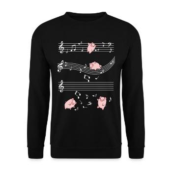 Musik Schweine Musiknoten Süßes Ferkel Geschenk - Unisex Pullover - Schwarz - Vorne - Alina (178cm) & Michal (187cm)