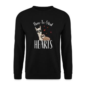Ici pour voler des coeurs Hipster Sloth sur Llama - Sweat-shirt Unisexe - noir - Devant - Alina (178cm) & Michal (187cm)