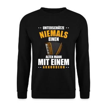 Akkordeon Ziehharmonika Musiker - Alter Mann - Unisex Pullover - Schwarz - Vorne - Alina (178cm) & Michal (187cm)