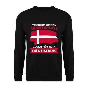 Tausche Arbeitsplatz gegen Hütte in Dänemark - Unisex Pullover - Schwarz - Vorne - Alina (178cm) & Michal (187cm)