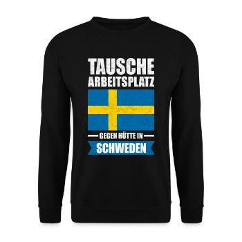 Tausche Arbeitsplatz gegen Hütte in Schweden - Unisex Pullover - Schwarz - Vorne - Alina (178cm) & Michal (187cm)
