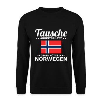 Hütte in Norwegen Spruch - Unisex Pullover - Schwarz - Vorne - Alina (178cm) & Michal (187cm)