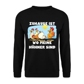 Zuhause ist wo meine Hühner sind - Unisex Pullover - Schwarz - Vorne - Alina (178cm) & Michal (187cm)