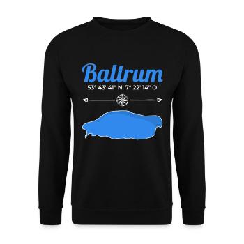 Baltrum Koordinaten Nordsee Insel Urlaub Reise - Unisex Pullover - Schwarz - Vorne - Alina (178cm) & Michal (187cm)