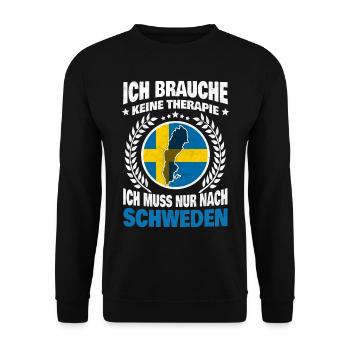 Ich brauche keine Therapie Ich muss nach Schweden - Unisex Pullover - Schwarz - Vorne - Alina (178cm) & Michal (187cm)