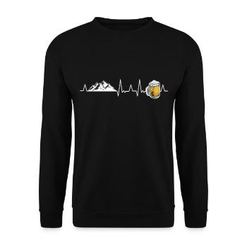 Bier und Berge Herzschlag Wandern Camping - Unisex Pullover - Schwarz - Vorne - Alina (178cm) & Michal (187cm)