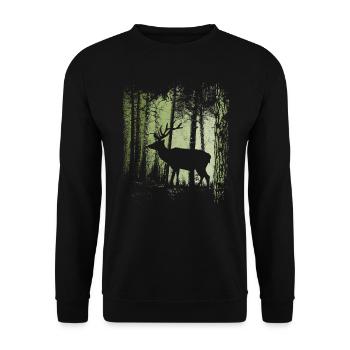 Dusk forest fallow deer stag silhouett - Unisex Sweatshirt - black - Front - Alina (178cm) & Michal (187cm)